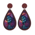 Halloween wooden skull drop earrings, unique gothic festival jewelry accessory for women. - Size 9