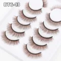 6 Paar braune kurze künstliche Wimpern natürliche dicke Fake Lashes auf weißem Tablett - Natürlicher Kurzer Stil (BT6-13) / 6er-Set / Braun