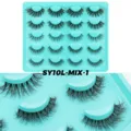 Detailansicht fluffiger künstlicher Wimpern mit Fischleinband, dichter und voluminöser Look. - Dicker Dramatischer Stil (SY10L-MIX-1) / Cyanfarbenes Tablett