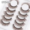 Braune flauschige künstliche Wimpern Detail 6 Paar Schale Nahaufnahme natürlicher Look Make-up - Dichter Kurzer Stil (BT6-14) / 6er-Set / Braun