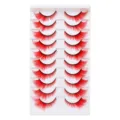 Leuchtend rote falsche Wimpern auf weißem Tray, perfekt für ausdrucksstarke und modische Partymotive. - Cat-Eye / 10 Paare/Packung (Mit Tablett) / Rot