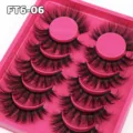 Falsche Wimpern Detailansicht, 6 Paar kurze dicke natürliche Wimpern auf rosa Tablett. - Dichter Natürlicher Stil (FT6-06)