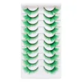 Grüne künstliche Wimpern 10 Paar Set natürliches Volumen weiche Augen Make-up Zubehör. - Cat-Eye / 10 Paare/Packung (Mit Tablett) / Grün