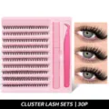 30P DIY Cluster Wimpernverlängerung Set mit rosa Wimpernschale, Klebestift und Pinzette - 10 Reihen Heißversiegelt Mit Werkzeugen-30P