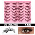 Katzenaugen künstliche Wimpern dramatisches dickes Volumen Nerz Wimpern mit rosa Schale - M032 Stil (M032) / 14er-Set / Rosa Tablett