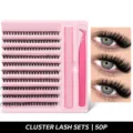 Wimpernverlängerung Set mit rosa Tablett, Pinzette und natürlicher Augenoptik für Look. - 10 Reihen Heißversiegelt Mit Werkzeugen-50P