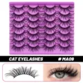 Katzen Wimpern flauschig dick geschwungene künstliche Wimpern dramatisches Volumen Make-up - MA09 Stil (MA09) / 14er-Set / Lila Tablett