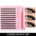 DIY Cluster Wimpern Set mit Pinzette und rosafarbenem Applikator, 60P künstliche Wimpern. - 10 Reihen Heißversiegelt Mit Werkzeugen-60P