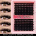 DIY Individual Eyelashes 10-16mm Fluffy Volume Cluster Lashes Extension Pink Tray - 200 Pages