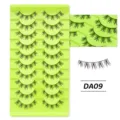 10 Paar künstliche Wimpern Set mit grünem Aufbewahrungstablett und Detailansicht Modell DA09 - DA09-Stil (DA09) / 10 Paare Set