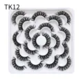 Detail view of 10 pairs fluffy false eyelashes in flower tray, DD curl dramatic natural look. - 10 Pairs (TK12)