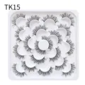 Close-up detail of 10 pairs floral tray curled false eyelashes, natural daily makeup look. - 10 Pairs (TK15)