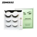 Dingsen faux cils auto-adhésifs 3 paires ensemble avec pince à épiler et bandes vertes - Style Mixte (ZDMIX02) / Trois Paires Bandes Auto-adhésives Mixtes