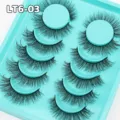 Nahaufnahme von 6 Paar naetuerlichen dicken kuenstlichen Wimpern auf Tablett fuer Augen Make-up. - Dichtes Design (LT6-03)