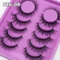 Künstliche Wimpern Detailaufnahme, kurze dichte Naturform, sechs Paar im lila Display-Tray. - Dichter Kurzer Stil (ZT6-08)