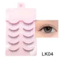 5 Paar künstliche Wimpern natürliches Make-up Alltag rosa Schale Design leicht wiederverwendbar - Einzelner Angelschnur-Stamm-Stil (LK04) / 5 Paar Set