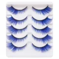 Detailansicht lebendige blaue künstliche Wimpern, flauschige Katzenauge Stil Kunstfasern. - Cat-Eye / 5-Paar-Set / Blau