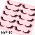 Dicke Cat Eye künstliche Wimpern Set 10 Paar Make-up Werkzeug auf rosa Tablett - Reguläres Tablett Baumwollfadenband (MYP-10) / 10 Paare Set / Katzenauge Rosa