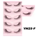 Flauschige künstliche Wimpern 5 Paar Set mit rosa Schale natürliches Volumen Make-up Werkzeug - Messy-Stil (YM25-F) / 5 Paare (Rosa Tablett)