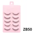 Detailansicht von 5 Paaren natuerlichen kuenstlichen Wimpern auf rosa Tablett Alltag Make-up - Angelschnur Stil (ZB50) / 5 Paar Set