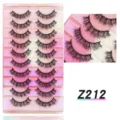 Detailansicht von 10 Paar voluminösen künstlichen Wimpern, Nahaufnahme flauschiger Stil. - Europäischer Dicker Geschwungener Stil (TM10-212) / 10 Paare Set