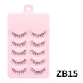Detailansicht von 5 Paar naechtlichen Wimpern auf rosa Plastik-Tray fuer das taegliche Make-up. - Stil ZB15 (ZB15) / 5 Paar Packung (Baumwollband)