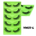 Flüffige künstliche Wimpern 5 Paar dichte natürliche Optik Augen Make-up Zubehör - Messy-Stil (YM31-L) / 5 Paare (Grünes Tablett)