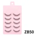 Details der rosafarbenen Kunststoff-Verpackung mit fünf Paaren künstlicher Wimpern für Make-up. - Stil ZB50 (ZB50) / 5 Paar Packung (Baumwollband)