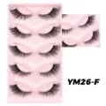 Flauschige künstliche Wimpern 5 Paar, dichte und natürliche Wimpern auf rosa Schale. - Messy-Stil (YM26-F) / 5 Paare (Rosa Tablett)