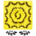 Fluffy false eyelashes set with 10 pairs on a yellow tray, dramatic thick volume look for eyes. - Dramatic False Eyelashes-10 Pairs (With Yellow Tray) / K502