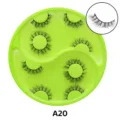 5 pairs fluffy false eyelashes set with green round storage tray and detail view display. - Curling Thick Style (A20) / 5 Pairs/Pack (Green Tray)