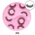 5 Pairs Messy False Eyelashes Dramatic Fluffy Lashes with Pink Yin Yang Tray Variant - Curling Thick Style (J50) / 5 Pairs/Pack (Pink Tray)