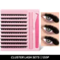 Cluster Wimpernverlängerung Set mit 10 Reihen Wimpern, rosa Klebestift und feiner Pinzette. - 10 Reihen Heißversiegelt Mit Werkzeugen-120P