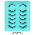 6 Paar dicke künstliche Wimpern Set mit buntem Tablett für tägliches Make-up und schicken Augenblick - Geflügelter Dichter Stil (QF109-6-L) / 6er-Set / Blaues Tablett