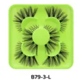 Dramatische künstliche Wimpern auf einem hellgrünen Tablett, dick und voluminöser Stil. - Grünes Tablett Stil (B79-3-L) / 3er Set