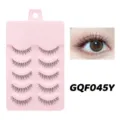 5 Paar künstliche Wimpern natürliches Make-up mit rosa Halterung und Effektaufnahme. - GQF045 Transparenter Stiel-Stil / 5 Paar Set