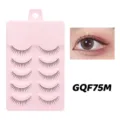 5 Paare natürliche künstliche Wimpern rosa Präsentationskarte Alltags Make-up Set - GQF75 Baumwollstiel-Stil / 5 Paar Set