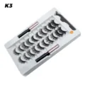 10 Paar magnetische Wimpern Set mit 2 Eyeliners und Pinzette, natürlicher dichter Look. - K3