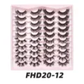 20 Paar künstliche Wimpern im Set auf rosa Schale, dicke und voluminöse Wimpern für Make-up. - FD20-12
