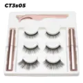 3 Paar magnetische Wimpern Set mit Eyeliner und Applikator in weißer Aufbewahrungsbox - Regulärer Stil (CT3S05)