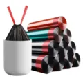 Bolsas de basura con cordón y asas, bolsas de plástico gruesas para uso en la cocina. - Cordón / 15 Piezas/Paquete (45x50cm) / Negro