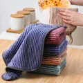Thick absorbent kitchen dish cloth, colorful striped cleaning rag for daily use. - 25x25cm / Rainbow Striped