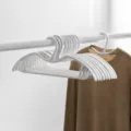 White plastic clothes hangers with short neck design, anti-slip shoulder and practical home use. - M-Type Regular Hanger / White
