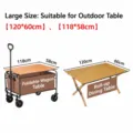 Large outdoor camping folding table size specification chart with dimensions 120x60cm and 118x58cm. - L