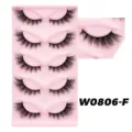Dichte künstliche Wimpern im Cat-Eye-Stil, 5 Paar Set mit rosa Palette für tollen Look. - Reguläres Tablett Baumwollfadenband (W0806-F)