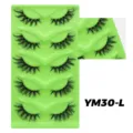 Dichte flaumige künstliche Wimpern Set auf grüner Schale dramatisches Volumen Make-up - Messy-Stil (YM30-L) / 5 Paare (Grünes Tablett)