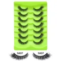 7 Paar Flared Cat Eye Künstliche Wimpern Set SA07 Voluminöse Falsche Wimpern mit Palette - Grüne Schale Stil (SA07) / 7 Paare Set