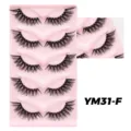 5 Paar künstliche Wimpern Set fluffige Nerzwimpern im rosa Tablett Make-up Werkzeug - Messy-Stil (YM31-F) / 5 Paare (Rosa Tablett)