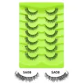 7 Paar künstliche Wimpern Make-up Set mit grüner Aufbewahrungsbox und Einzelmodell SA08. - Grüne Schale Stil (SA08) / 7 Paare Set