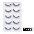 5 Paar fluffige künstliche Wimpern dicke lockige weiche schwarze Wimpern auf weißer Schale - Hauchzarter Flauschiger Stil (MS33) / 5 Paar Set